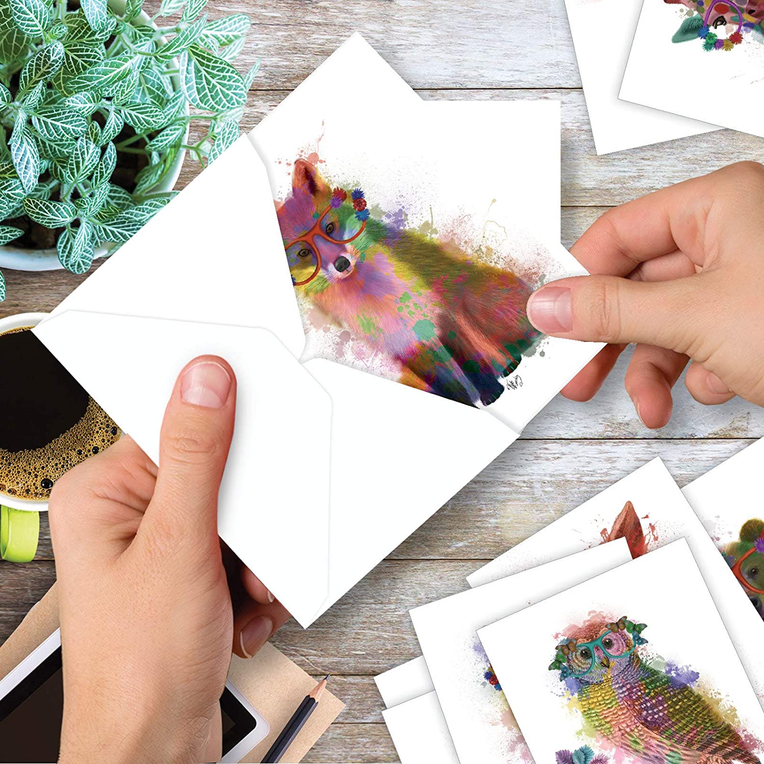 The Best Card Company 10 Mixed Animals Watercolor Greeting Cards Blank with Envelopes Just Because - Image 6